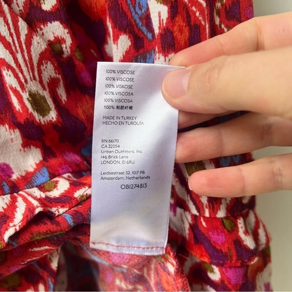 By Anthropologie Robin Tiered Ruffled Mini Dress - RedPink Floral Print - Size S - Picture 10 of 10